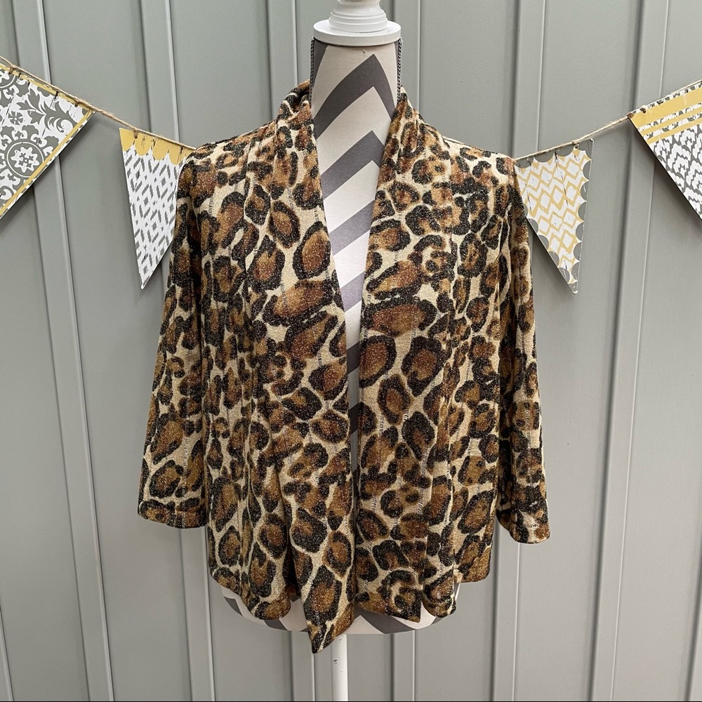 Ruby Rd. Petite Leopard Print Open Front Cardigan… - image 1